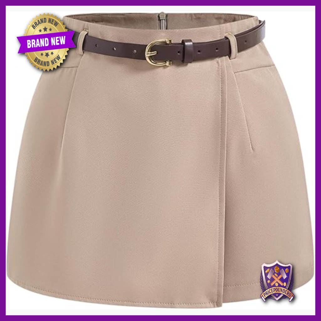 High Waisted Wrap Skort Wide Leg Tailored Shorts Belted Casual